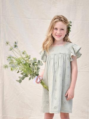 Bloemetjesjurk voor meisjes van katoengaas saliegroen Bloemetjesjurk voor meisjes van katoengaas saliegroen