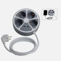 Stekkerdoos Rond 4 Weg + USB Aansluiting Grijs/Wit - thumbnail