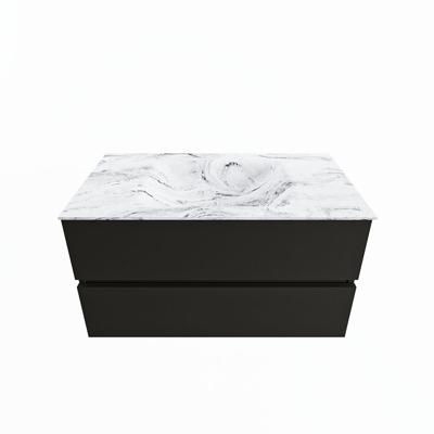 MONDIAZ VICA-DLUX 90cm badmeubel onderkast Urban 2 lades. Inbouw wastafel CLOUD midden 1 kraangat, kleur Glace.