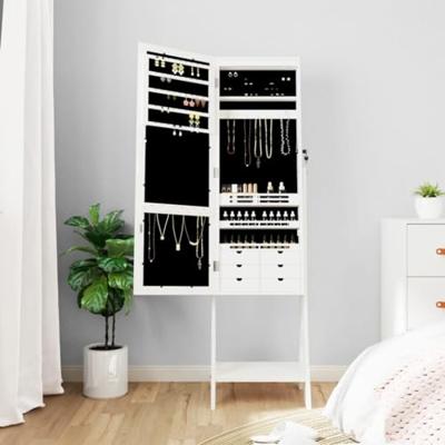VidaXL Sieradenkast met spiegel met led-verlichting vrijstaand wit - thumbnail
