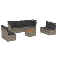 9-delige Loungeset met kussens poly rattan grijs - thumbnail