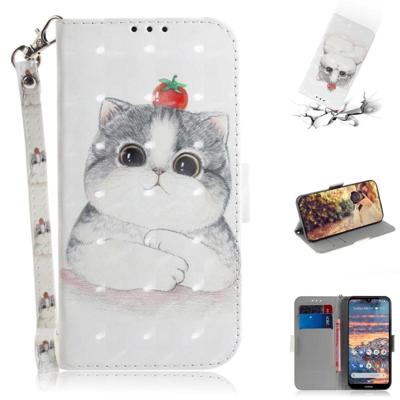 3D gekleurde tekening schattig Cat patroon horizontale Flip lederen case voor Nokia 4 2 met houder & card slots & portemonnee