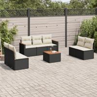 7-delige Loungeset met kussens poly rattan zwart - thumbnail