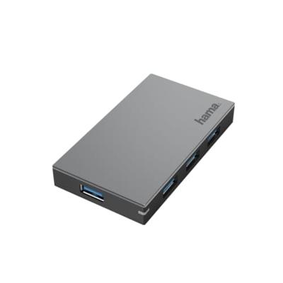 Hama USB-hub multiport data (USB 3.0, 4 poorten, overdrachtssnelheid Super Speed 5 Gbit/s, snel opladen, 10 jaar garantie, plug & play, met kabel en voeding) antraciet