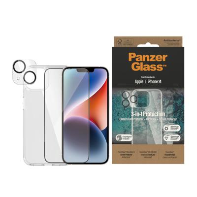 PanzerGlass™ iPhone 14 bundel – displaybescherming, camera-beschermglas en iPhone-beschermhoes, volledige bescherming van gehard glas met volledige afdekking, krasbestendig en onbreekbaar