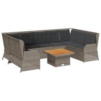 7-delige Loungeset met kussens poly rattan grijs - thumbnail