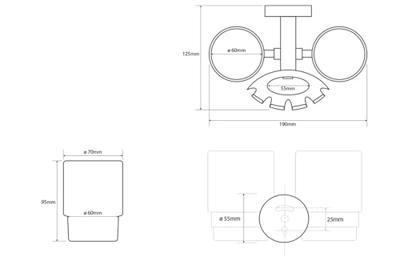 Dubbele Bekerhouder Sapho X-Round Hangend met Zeephouder Chroom / Melkglas