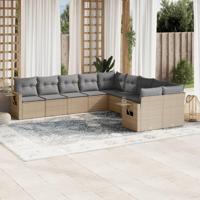 10-delige Loungeset met kussens poly rattan beige - thumbnail