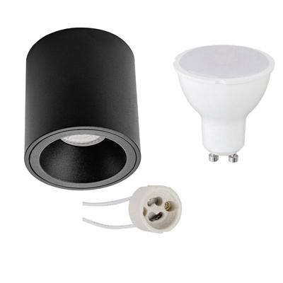 Opbouwspot Set - Pragmi Cliron Pro - GU10 Fitting - Opbouw Rond - Mat Zwart - 6W - Natuurlijk Wit 4200K - Verdiept - Ø90mm