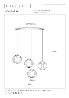 Lucide MONSARAZ - Hanglamp - 4xE27 - Groen