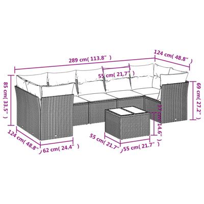 8-delige Loungeset met kussens poly rattan zwart