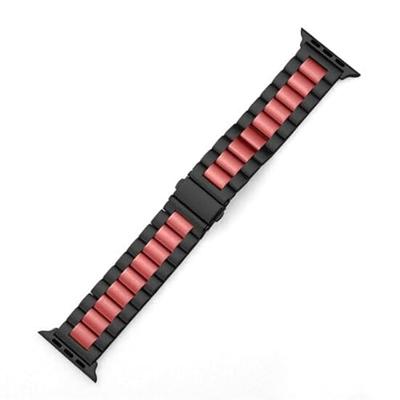 Stalen schakelband - Zwart met rood - Geschikt voor Apple watch 38mm / 40mm / 41mm / 42mm
