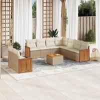 10-delige Loungeset met kussens poly rattan beige - thumbnail