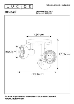 Lucide SENSAS - Plafondspot - Ø 25,8 cm - 3xGU10 (ES111) - Wit Lucide SENSAS - Plafondspot - Ø 25,8 cm - 3xGU10 (ES111) - Wit