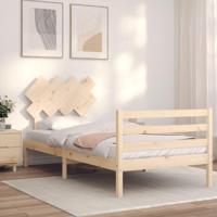 Bedframe met hoofdbord massief hout 90x200 cm - thumbnail