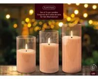 LED Kaarsen in Glas Rib Roze 3st - thumbnail