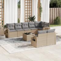 9-delige Loungeset met kussens poly rattan beige - thumbnail