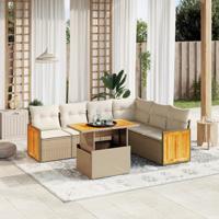 7-delige Loungeset met kussens poly rattan beige - thumbnail