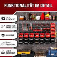 Gereedschapswand Zwart Rood 43-delig Stapelboxen - thumbnail