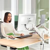 Leitz Ergo ruimtebesparende monitorarm, dubbele arm met 1 laptoparm, lichtgrijs - thumbnail