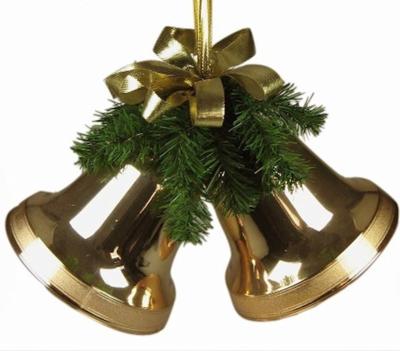 Twee klokken kerst goud 13 cm groen met strik Hortus - Hortus