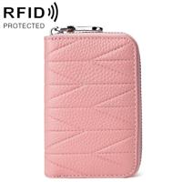 KB191 rits koeienhuid lederen orgel vorm meerdere kaartsleuven anti-magnetische RFID portemonnee Clutch tas voor dames (roze) - thumbnail