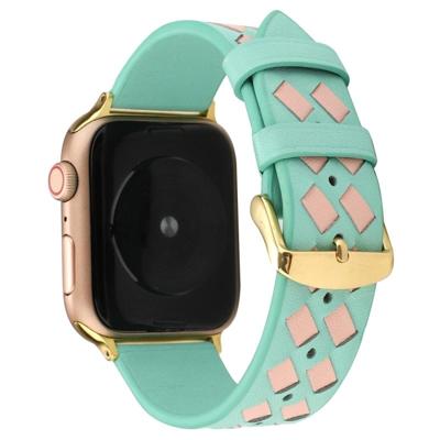 Voor Apple Watch Series 5 & 4 44mm/3 & 2 & 1 42mm geweven patroon lederen band (groen roze)