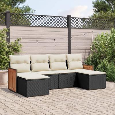 7-delige Loungeset met kussens poly rattan zwart