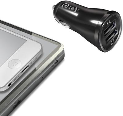 Celly autolader 2x USB max. 2.1A zwart