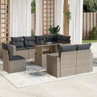 9-delige Loungeset met kussens poly rattan lichtgrijs - thumbnail