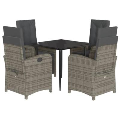 5-delige Tuinset met kussens poly rattan grijs