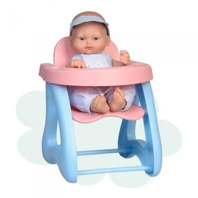 Falca babypop Mini Baby met kinderstoel 28 cm blauw/roze Falca babypop Mini Baby met kinderstoel 28 cm blauw/roze