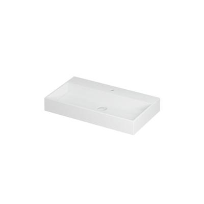 INK United Wastafel Porselein met 1 Kraangat incl. Porseleinen Click Plug en Verborgen Overloop Systeem - 800x450x110 mm - Mat Wit