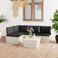 5-delige Loungeset met kussens pallet vurenhout - thumbnail