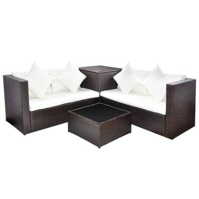 4-delige Loungeset met kussens poly rattan bruin