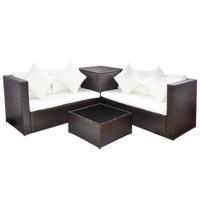 4-delige Loungeset met kussens poly rattan bruin - thumbnail