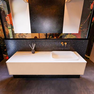 Badkamermeubelset Mondiaz Erin 150 cm met 1 Lade met RIDGE Wastafel Rechts Talc Zonder Kraangaten Greeploos Mat Rosee