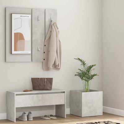 Garderobe set bewerkt hout betongrijs