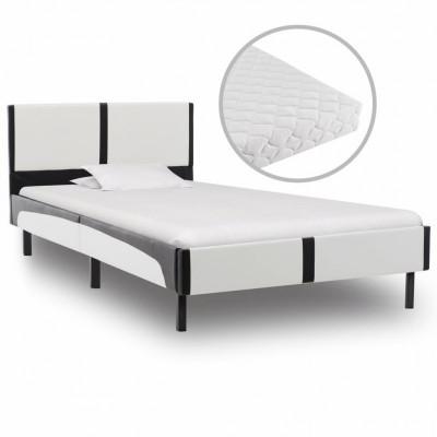 vidaXL Bed met matras kunstleer wit en zwart 90x200 cm vidaXL Bed met matras kunstleer wit en zwart 90x200 cm