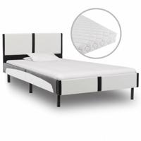 vidaXL Bed met matras kunstleer wit en zwart 90x200 cm - thumbnail