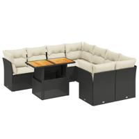 9-delige Loungeset met kussens poly rattan zwart - thumbnail