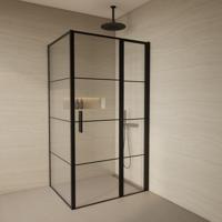 Douchecabine BWS Creton Draaideur incl Zijwand 8 mm Glas Mat Zwart Raster (Alle maten) - thumbnail