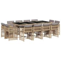 13-delige Tuinset met kussens poly rattan gemengd beige - thumbnail