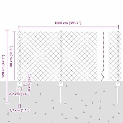 VidaXL Hek met paal zilver 0,8 x 10 m staal