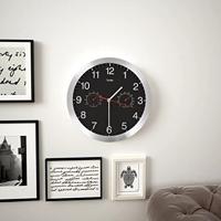VidaXL Wandklok met quartz-mechanisme hygrometer thermometer 30 cm zwart - thumbnail