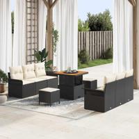 Tuinbankenset met kussen 9 pcs Zwart poly rattan - thumbnail