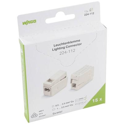 WAGO 224-112 WAGO GmbH & Co. KG Lampklem Flexibel: 0.5-2.5 mm² Massief: 1-2.5 mm² Aantal polen: 3 15 stuk(s) Wit