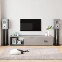 Luidsprekerstandaards 2 st 4 pijlers gehard glas zwart - thumbnail