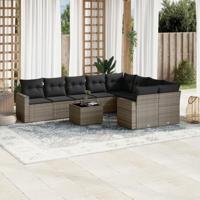 10-delige Loungeset met kussens poly rattan grijs - thumbnail
