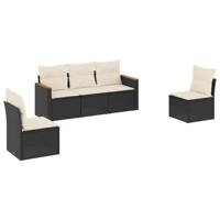 5-delige Loungeset met kussens poly rattan zwart - thumbnail